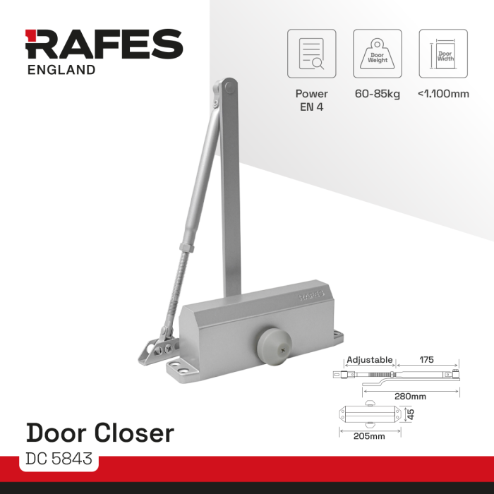 Doorcloser En4 Rafes DC 5843 Warna Satin Nickel